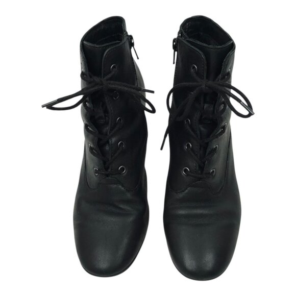 Born Ankle Boots Womens 9.5 M Leather Block Heel Side Zip Lace Up Black F56003 - Picture 9 of 16